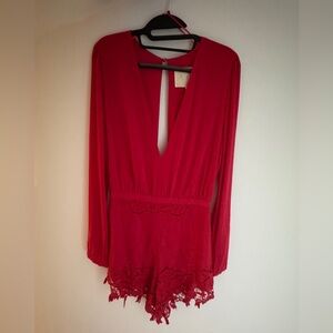 The Jetset Diaries Red Lace Romper